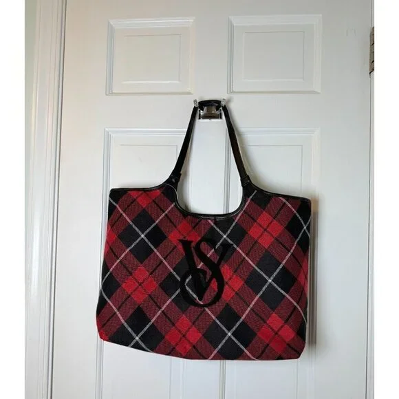 Victoria’s Secret Red & Black Tartan Plaid Tote Bag - Retired EUC