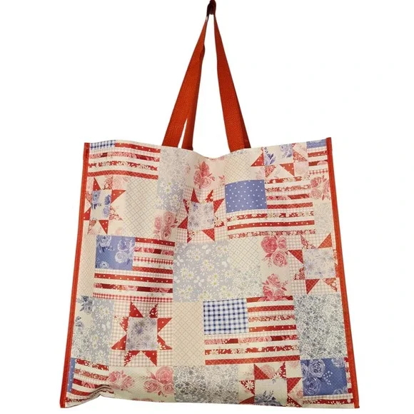 Patriotic Patchwork Floral Flags Memorial Day Independence Shopping TJMaxx Bag