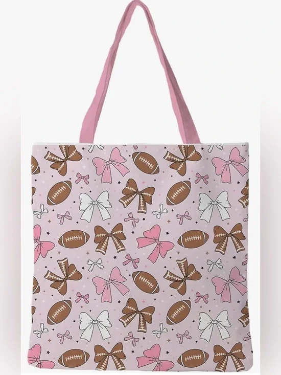 Pink Football & Bow Print Tote Bag