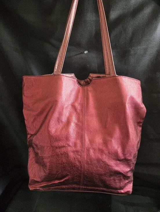 Wilsons Leather Metallic Red Leather Tote Bag with Shoulder Straps EUC