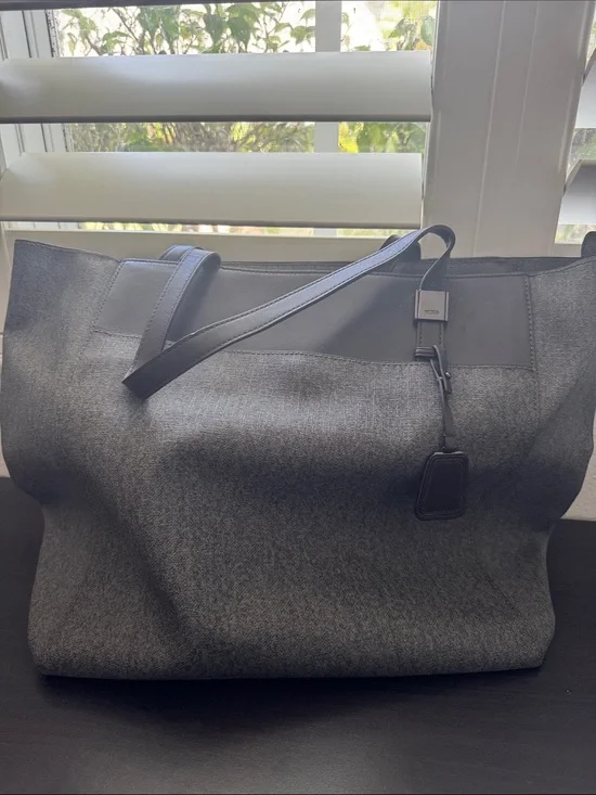 Tumi Gray Canvas Tote with Leather Trim