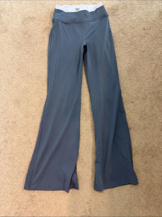 Athleta Girls Slate Blue Flared Leggings with White Waistband