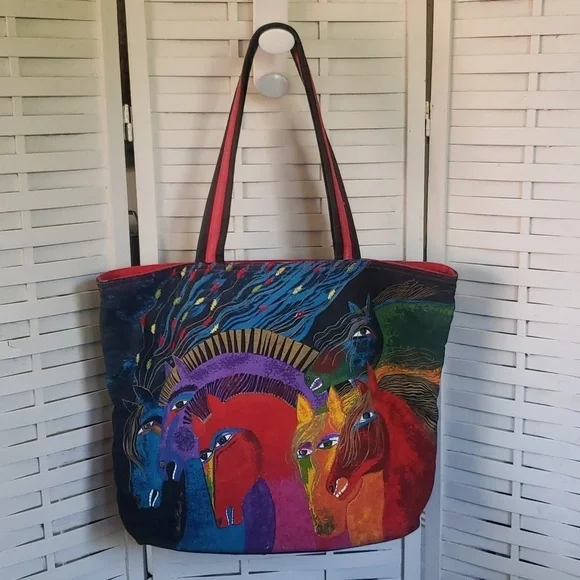 Lauren Burch horse lover multicolor canvas tote bag