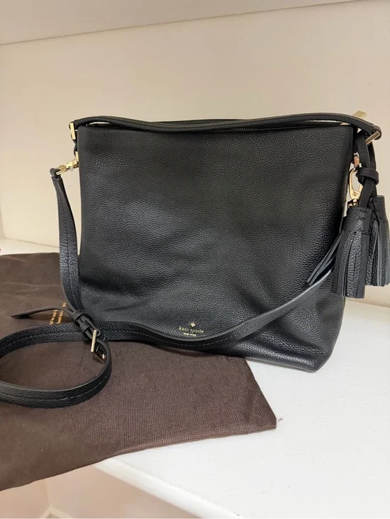 kate spade Black Pebbled Leather Crossbody with Tassel