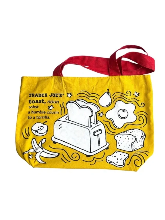 NWOT Trader Joe's Yellow Breakfast Toast Waffle Graphic Cotton Tote Bag