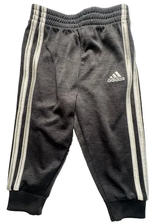 Adidas Toddler 2T Track Pants Gray Black White 3 Stripe Jogger Athletic