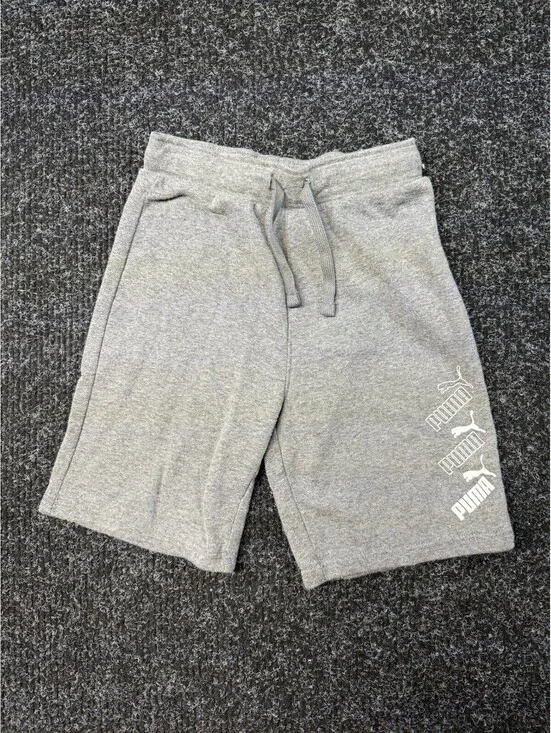 Puma Boys Gray Fleece Shorts Size M 10/12 Drawstring Logo Athletic Casual