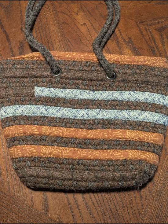 Alpaca Wool Striped Woven Tote in Brown, Orange & Blue. Artisanal. Boho.