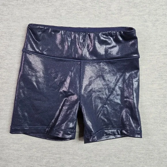 Athleta x Simon Biles Girl Shine Shorts Size L 12 Blue Metallic Gym Workout