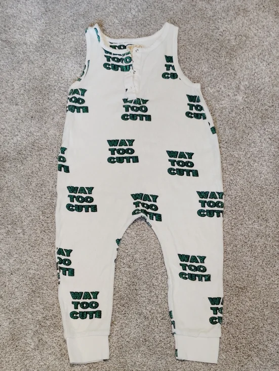 White Sleeveless Terry Romper with Green 
