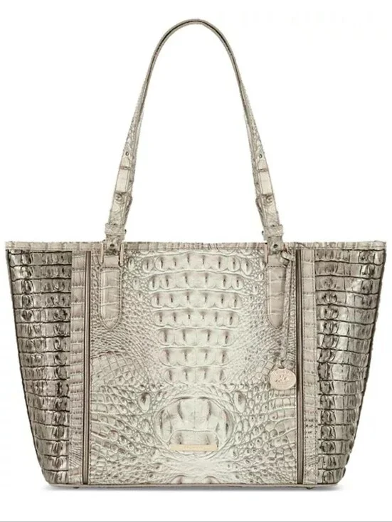 BRAHMIN Medium Asher Bag Fairest Grey Embossed Leather Structured Satchel NWOT