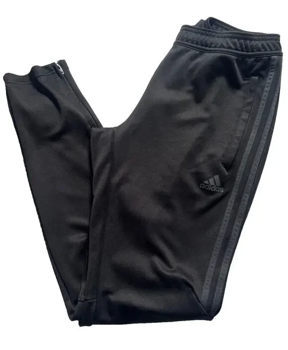 Adidas Boys Medium 12-14 Track Pants Black 3 Stripe Soccer Training Zip Ankle
