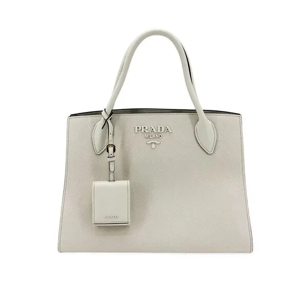 Prada Monochrome Small Saffiano Leather Tote Bag White
