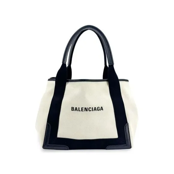 Balenciaga Navy Cabas S Tote Bag Natural Black