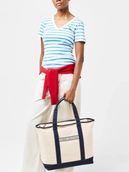 Tommy Hilfiger Cream Canvas Tote with Navy Trim