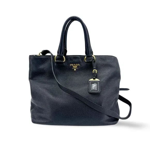 Prada Vitello Fenix 2-Way Tote Shoulder Bag Baltico Navy