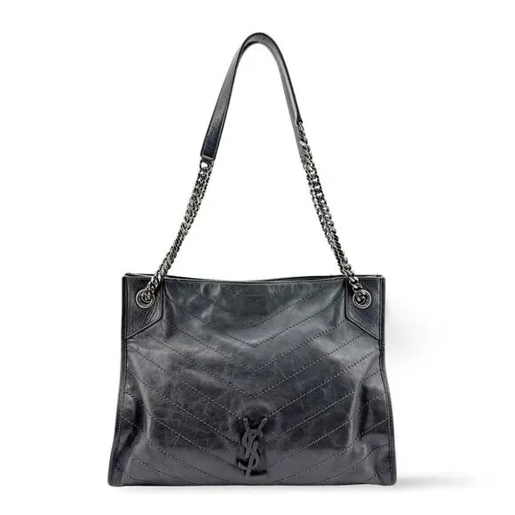 Saint Laurent Nikki Shopping Bag Medium Vintage Leather Black