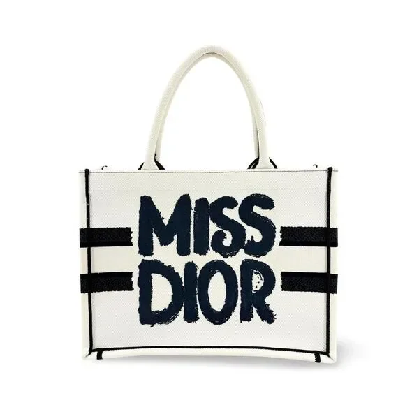 Dior Medium Book Tote Miss Dior White Black