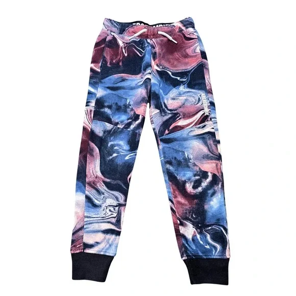 Abercrombie Marble Swirl Fleece Joggers Boy's Size 7/8 Blue Purple Elastic Waist
