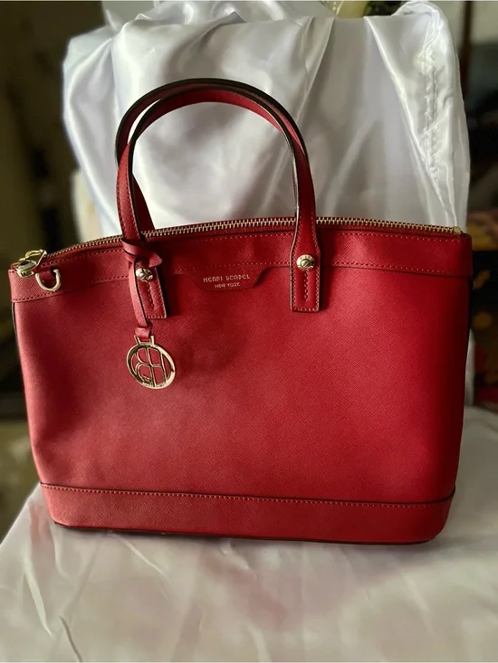 henri bendel Red Saffiano Leather Top-Handle Tote