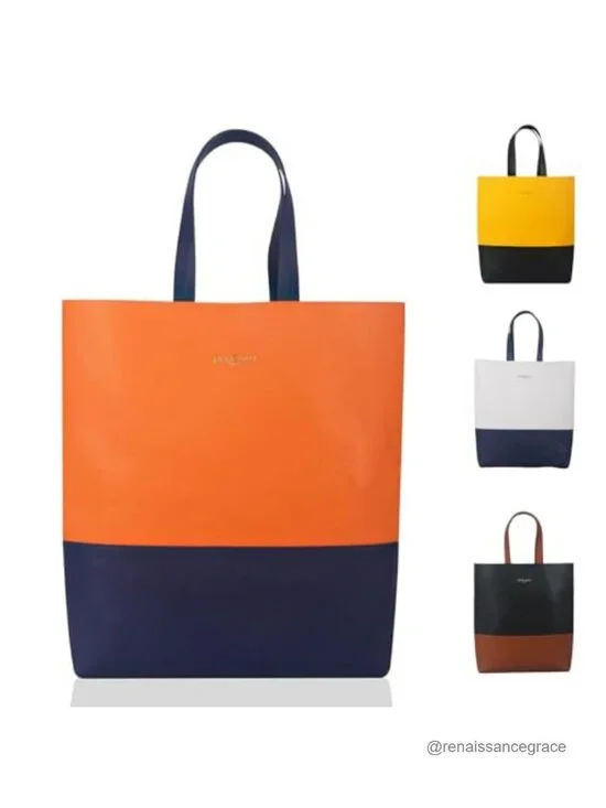 Faux Leather Tote Bag for Women - Top Handle Satchel 2-Tone Large Handbag
