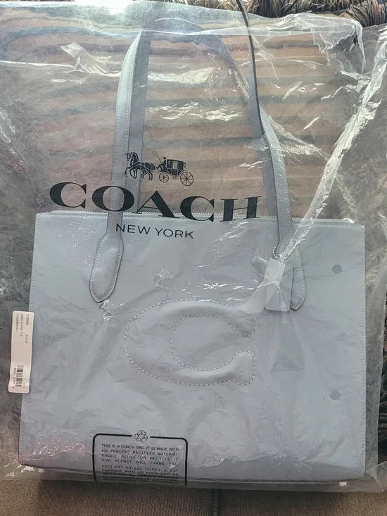 NWT Coach Nina Tote Bag Refined Leather Cornflower Blue Large Shoulder Bag CR096