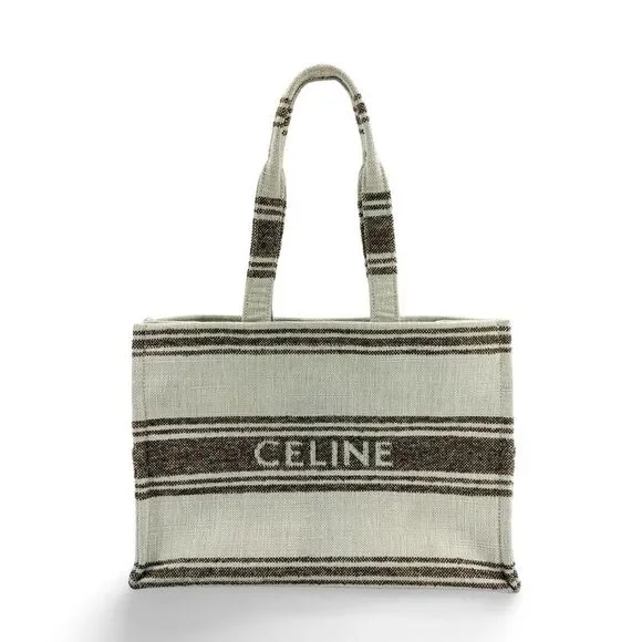 Celine Horizontal Cabas Textile Stripe Ecru Brown