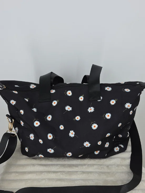 Alice + Olivia Black Daisy-Print Tote with Crossbody Strap