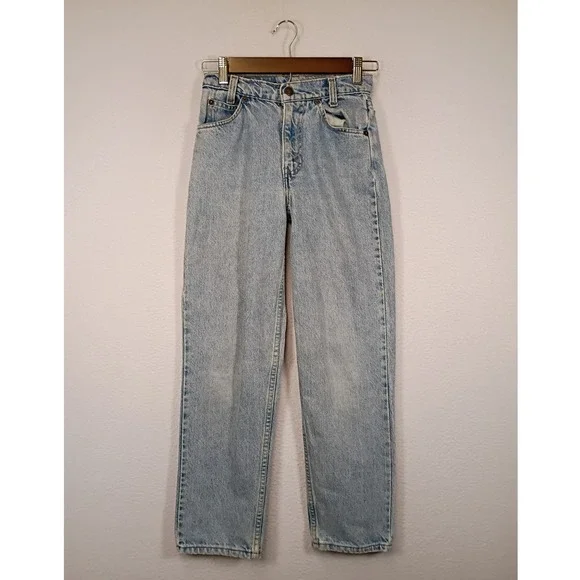 Vintage 90s Levis 550 Boys 12 Light Wash Blue Orange Tab Relaxed Tapered Jeans