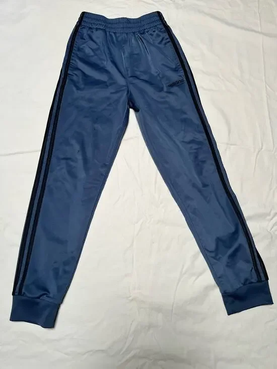 Adidas Kids Boys Track Pants Size M 10/12 Blue Black Stripe Athletic Bottoms