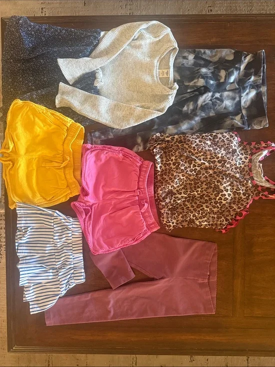 Girls Mix & Match Summer Outfit Bundle - Bright Yellow, Pink, Leopard, Size 5T