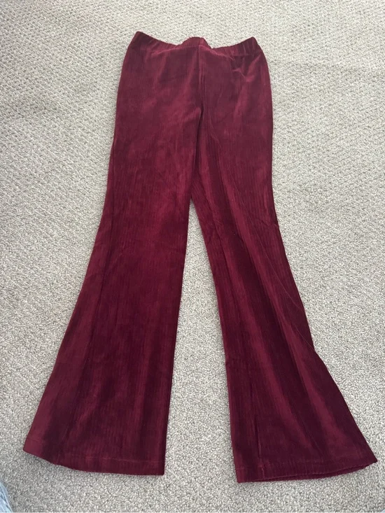 Girls Burgundy Velvet Flare Pants