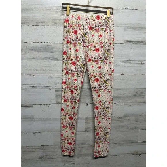 Cheeky Plum Leggings Girls 12 Pink Floral Stretch Elastic Waist EUC