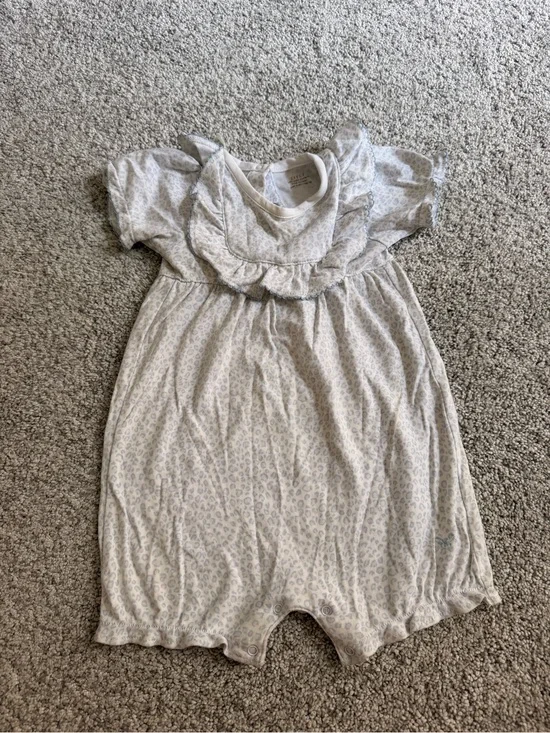 Livly Baby Girl Light Gray Leopard Print Romper with Ruffle Collar