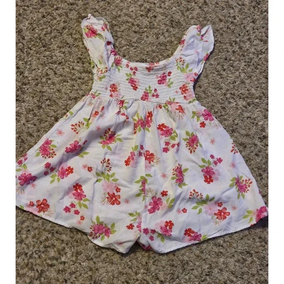 Place Floral Smocked Sleeveless Romper Youth Size 7/8 Medium White‎ Pink
