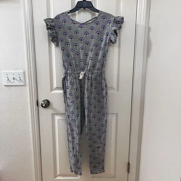 Tea Collection What's the Scoop Rainbow Rain Umbrella Jumpsuit Girl's Size 14