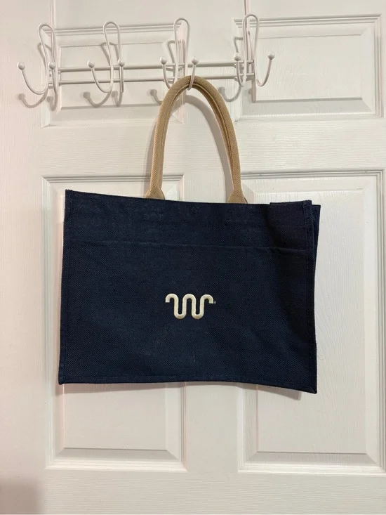 Navy Canvas Tote with Beige Handles and Subtle Logo