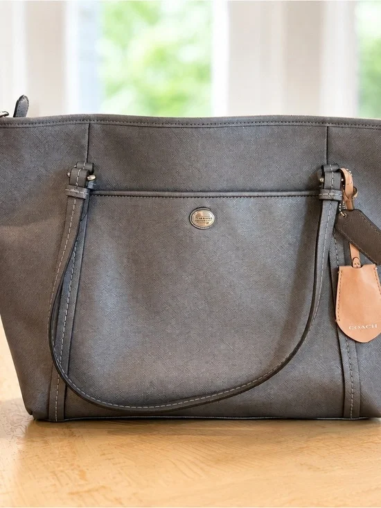 Coach Gray Tote with Leather Hang Tag