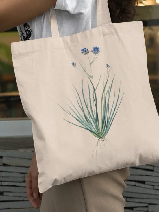 Blue Rush-Lily Vintage Floral Print Graphic Canvas Tote Bag