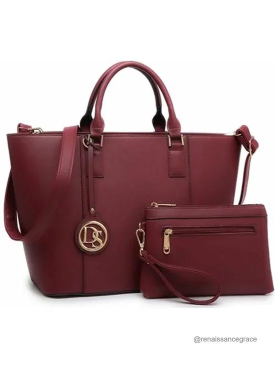 Vegan Leather Large Tote Bag with Matching Clutch and Tassel, Shoulder Purse