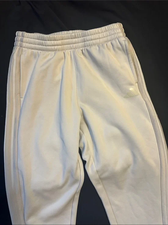 adidas White Kids Sweatpants with Side Stripes- cream color