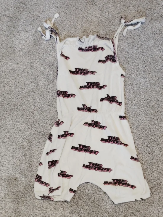 Hugo Loves Tiki Girls White Sleeveless Terry Romper with Pink Graphic Accents