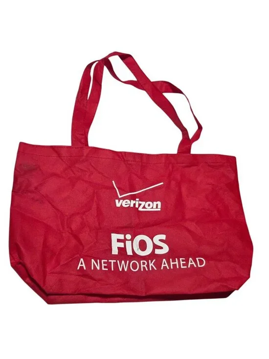 Verizon FiOS Red Tote Bag Non Woven Reusable Handles Shopping Errands Recycle