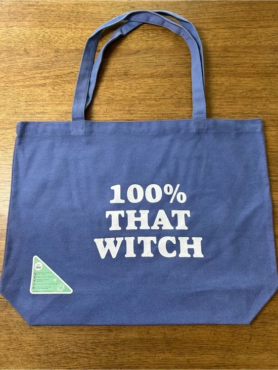 “100% That Witch” Blue Canvas Tote Bag