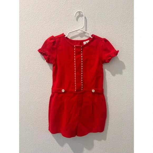 Janie and Jack Girls Red Ric-Rac Trim Short Sleeve Romper Size 4