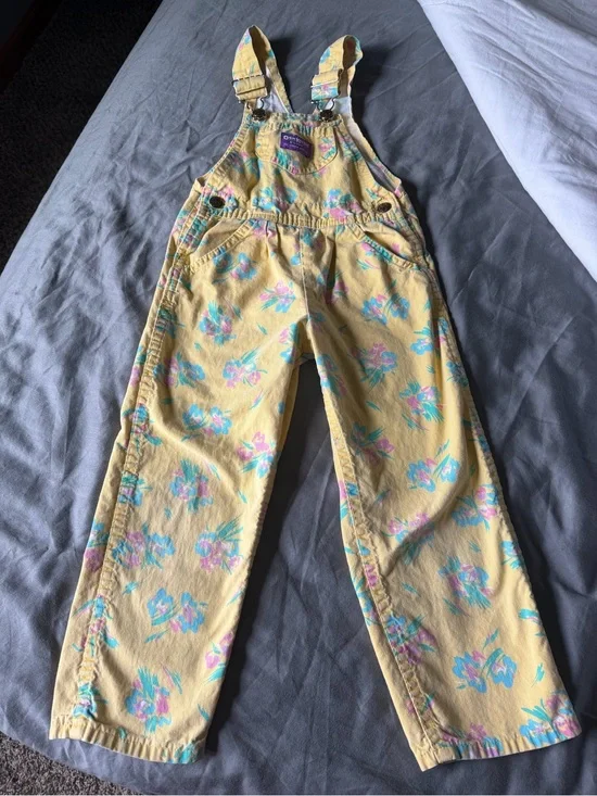 Vintage OshKosh B'gosh Pale Yellow Floral Girls' Overalls