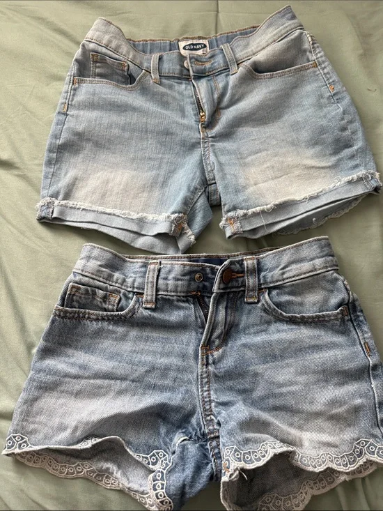 Old Navy Light Blue Denim Shorts Duo - Frayed & Lace Trim
