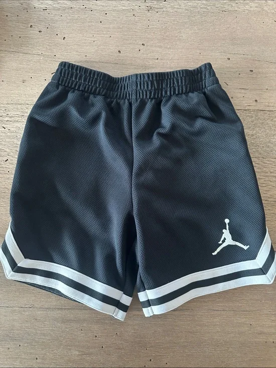 Kids Jordan Black Athletic Mesh Shorts with White Trim
