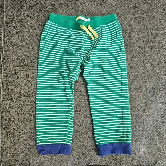 Baby Boden Green White Stripe Knit Jogger Pants Blue Cuffs Size 3-4Y 104cm