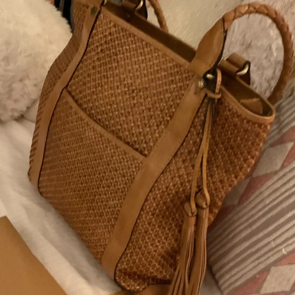 NWTS! Patricia Nash Rena Leather Woven Tassel Tote Bag